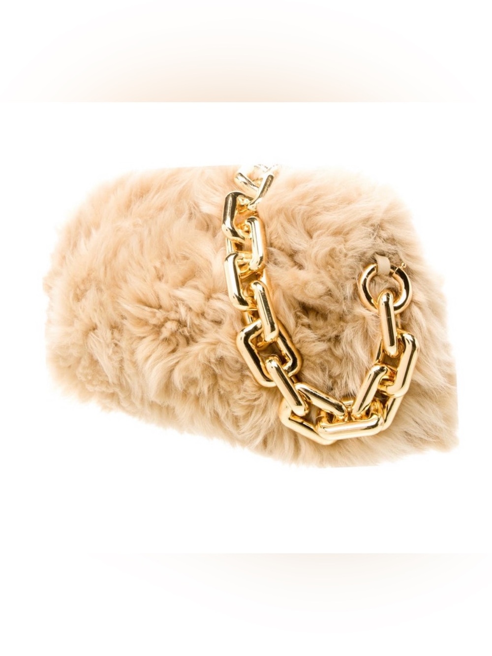 Shearling Fur Chain Shoulder Bag in Beige